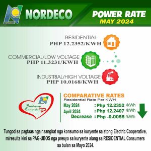 Read more about the article POWER RATES PARA SA BULAN SA MAYO 2024