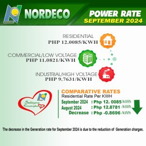 Read more about the article POWER RATES FOR THE MONTH OF SEPTEMBER 2024