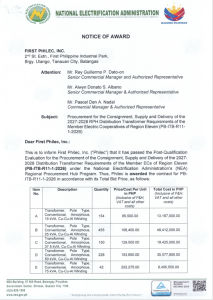 Read more about the article Notice of Award – PB-ITB-R11-1-2026: 2027–2028 Distribution Transformer Requirements